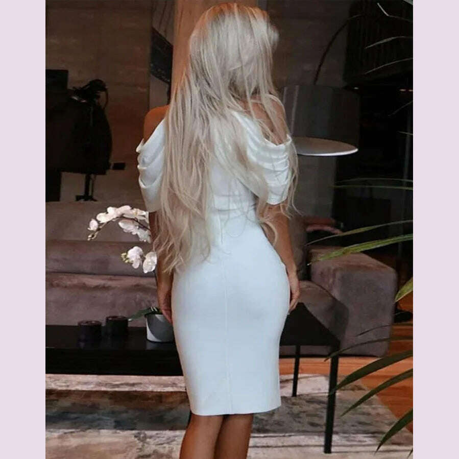 2024 New Solid Color Slim Midi Dresses Women Halter Neck Off Shoulder Package Hip Bodycon Elegant Temperament Ladies Party Dress - KIMLUD