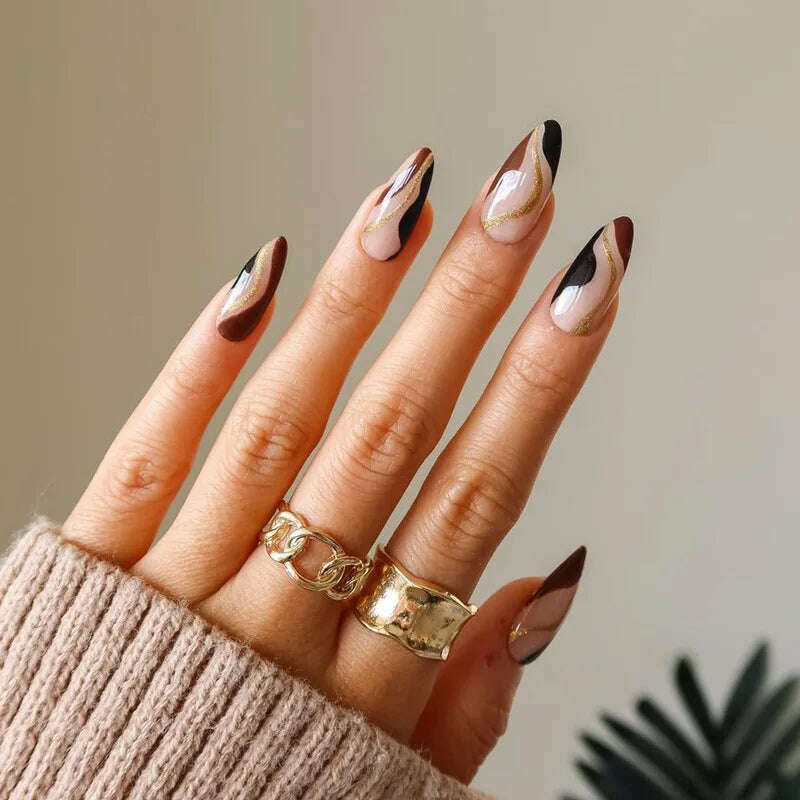 24pcs Light Green Stripe Gradient Wearing Fake Nails Seamless Removable Full Cover Long False Nails Press On Nails With Designs - KIMLUD