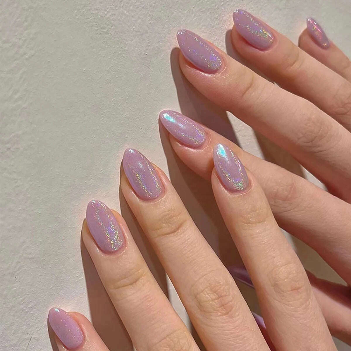 24pcs Pink Cat-Eyes Fake Nails Shiny Glitter Sweet Long Coffin False Nail Patch Lady Women Wearable Detchable Artificial Nails - KIMLUD