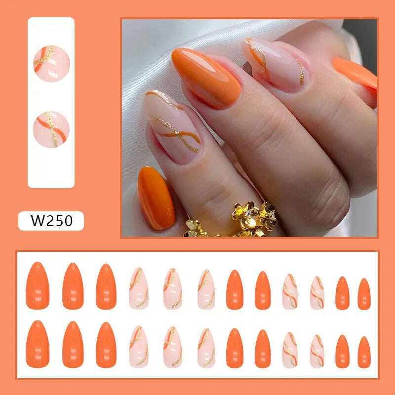 24pcs/Box Ballerina Nail Tip Purple with Design Manicure Patches Fresh Floral Almond False Nails Press on Med Nails Detachable - KIMLUD