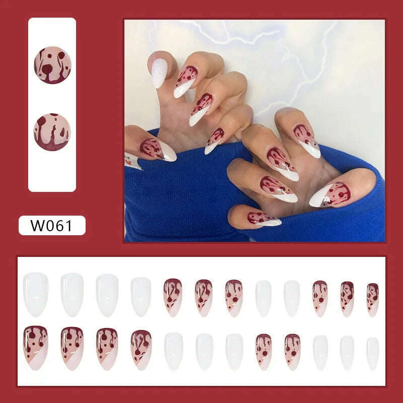 24pcs/Box Ballerina Nail Tip Purple with Design Manicure Patches Fresh Floral Almond False Nails Press on Med Nails Detachable - KIMLUD