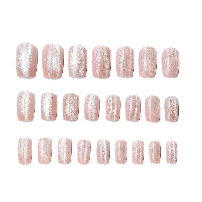 24pcs/box Cat Eye Phototherapy Nail Patch Wearable Fake Nail Short False Nail Wedding For Winter Autumn wearable full cover - KIMLUD