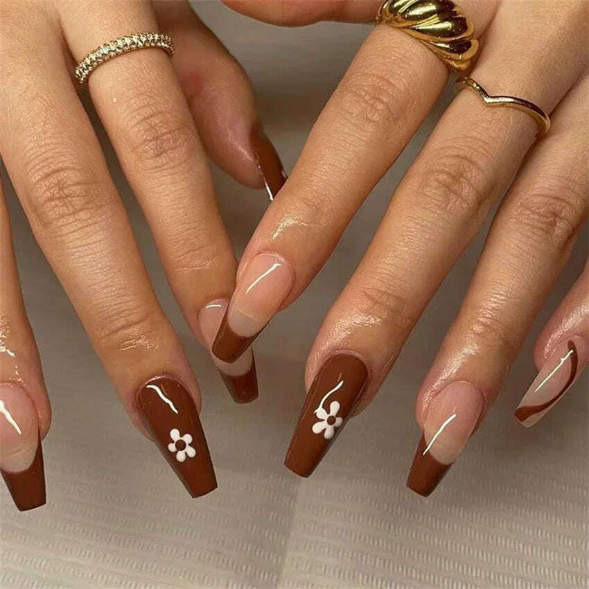 24Pcs/Set Acrylic Long Ballet Press on Nail Tips Coffin Wearing Reusable False Nails Art Colorful Glossy Fake Nails Artificial - KIMLUD
