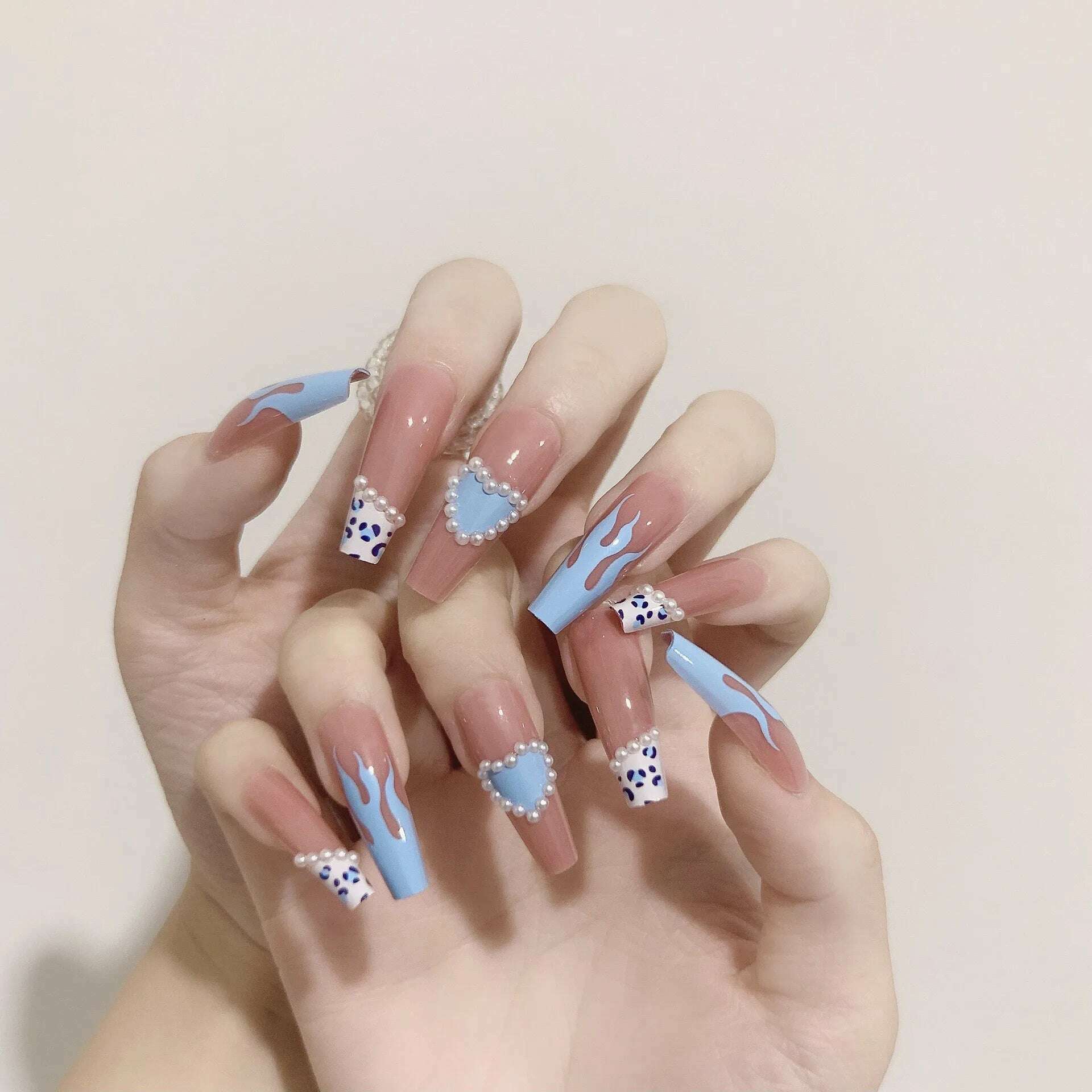 24Pcs/Set Nail Art Fake Nails with Diamonds Pink Silver Glitter Wearing Reusable False Nails Long Ballerina Press on Nail Tips - KIMLUD