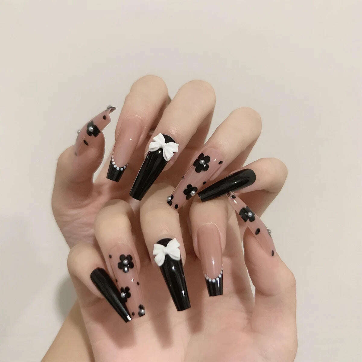 24Pcs/Set Nail Art Fake Nails with Diamonds Pink Silver Glitter Wearing Reusable False Nails Long Ballerina Press on Nail Tips - KIMLUD