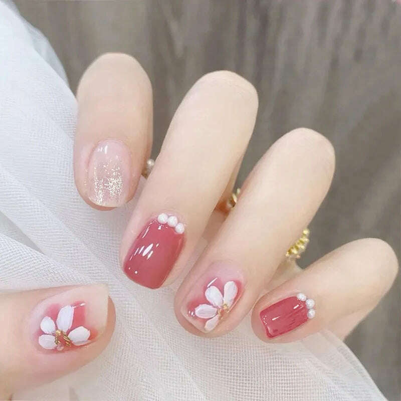 24Pcs/Set Nail Art Fake Nails with Diamonds Pink Silver Glitter Wearing Reusable False Nails Long Ballerina Press on Nail Tips - KIMLUD