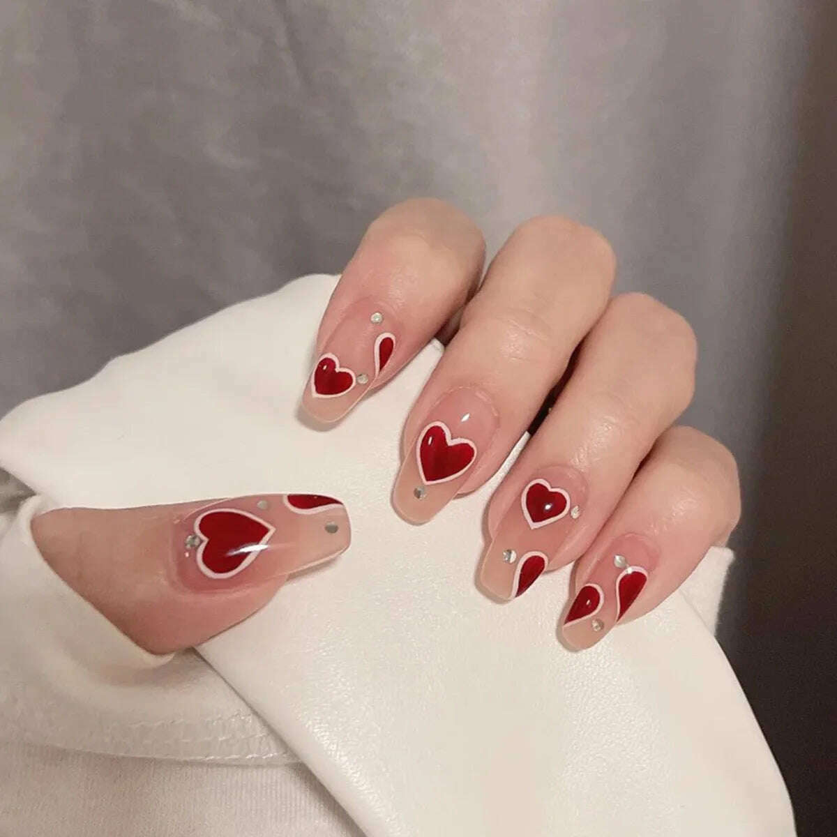 24Pcs/Set Nail Art Fake Nails with Diamonds Pink Silver Glitter Wearing Reusable False Nails Long Ballerina Press on Nail Tips - KIMLUD