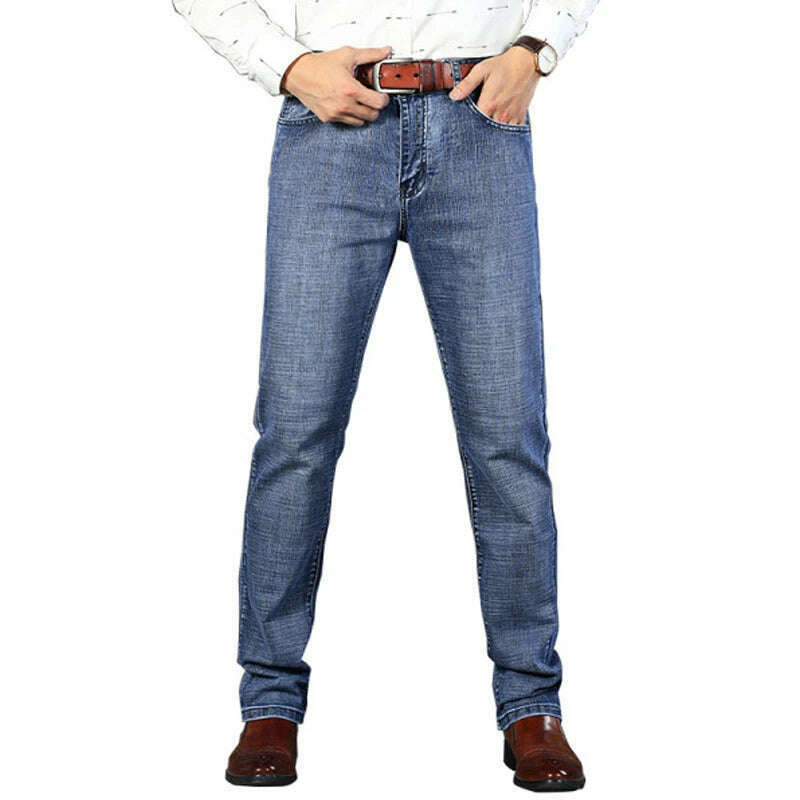 29-40 Men's Spring and Autumn Classics Pants, Straight Business Blue Black Jeans, Elastic Slim Fit Casual Work Pants - KIMLUD