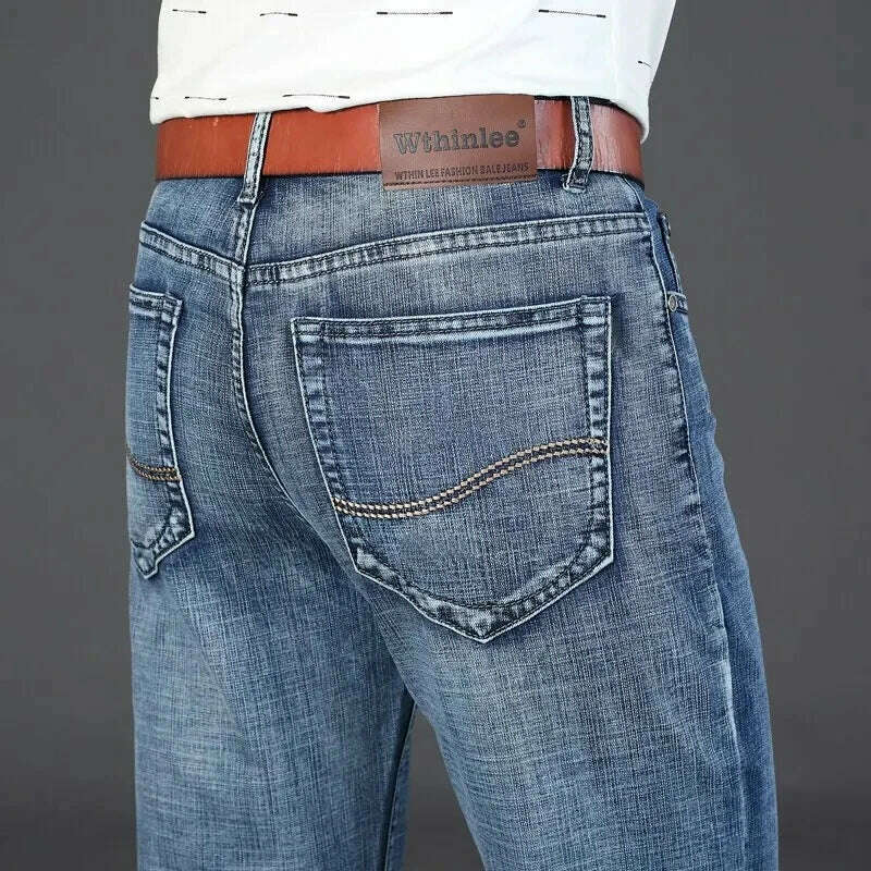 29-40 Men's Spring and Autumn Classics Pants, Straight Business Blue Black Jeans, Elastic Slim Fit Casual Work Pants - KIMLUD