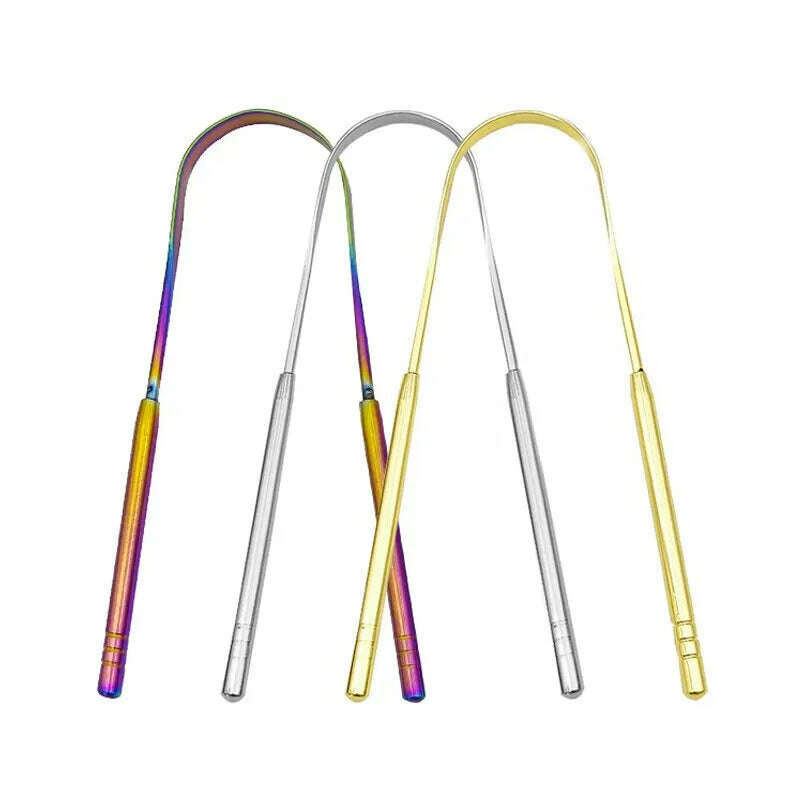 3 Colors Stainless Steel Tongue Scraper U-shaped Metal Fresh Breath Cleaning Coated Tongue Toothbrush Oral Hygiene Care Tools - KIMLUD