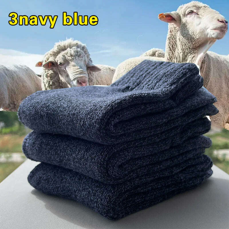 3 Pairs Winter Warm Thick Towel bottom Man Socks Wool Male Socks Slipper Socks Merino Wool Socks Against Cold Snow Socks 39-44 - KIMLUD