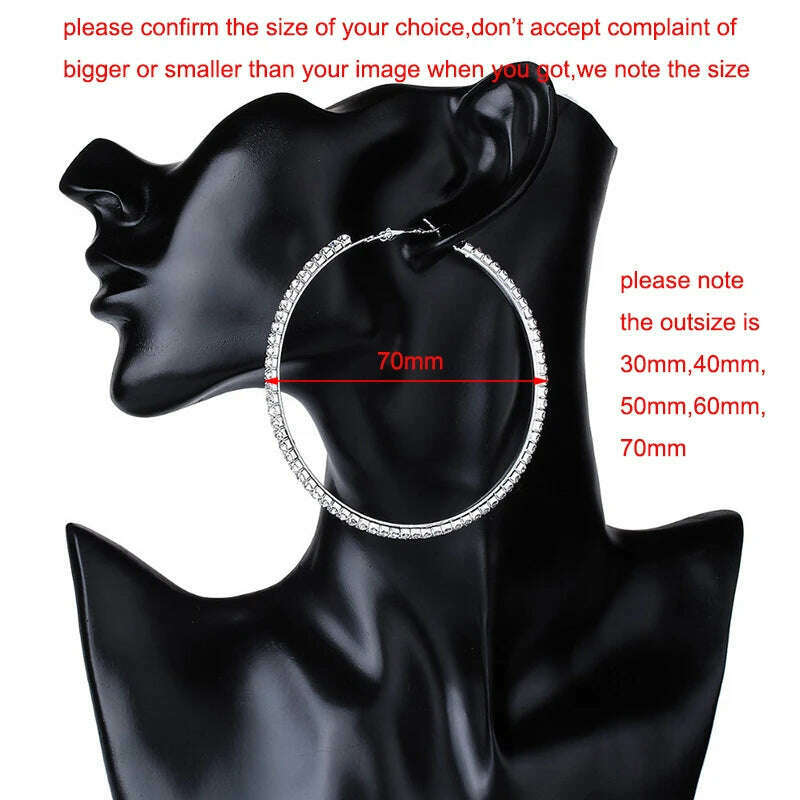 30-80mm Big Hoop Earrings For Women Girls Circle Crystal Rhinestone Earrings Black Gold Silver Color Round Earings Party Gift - KIMLUD