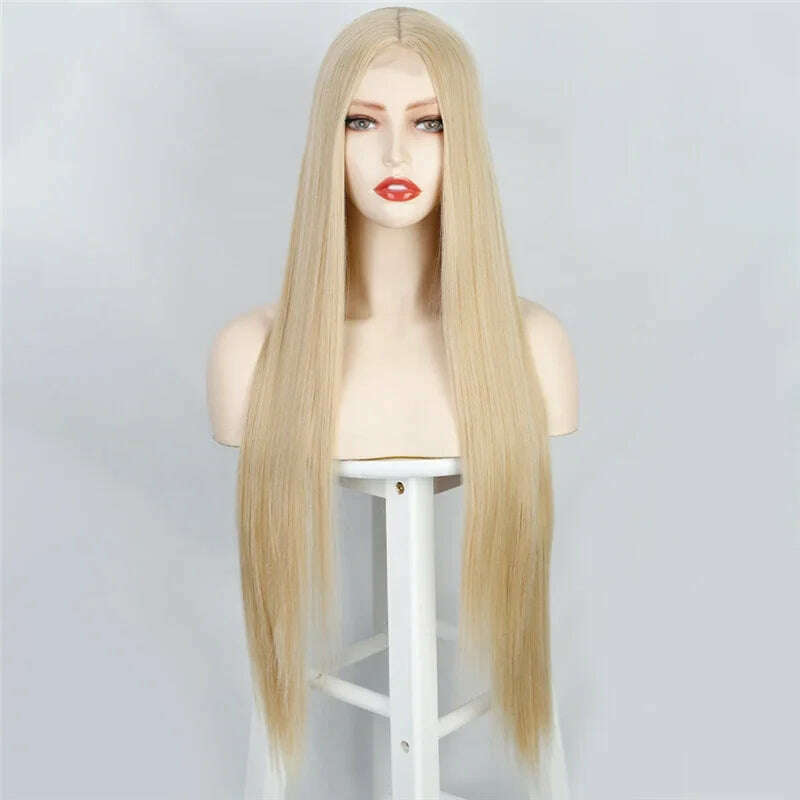 32 Inch Long Straight Ginger Wigs for Women Synthetic Orange Blonde Cosplay Wig Heat Resistant Red Pink Silver Gray Hair Wig 613 - KIMLUD