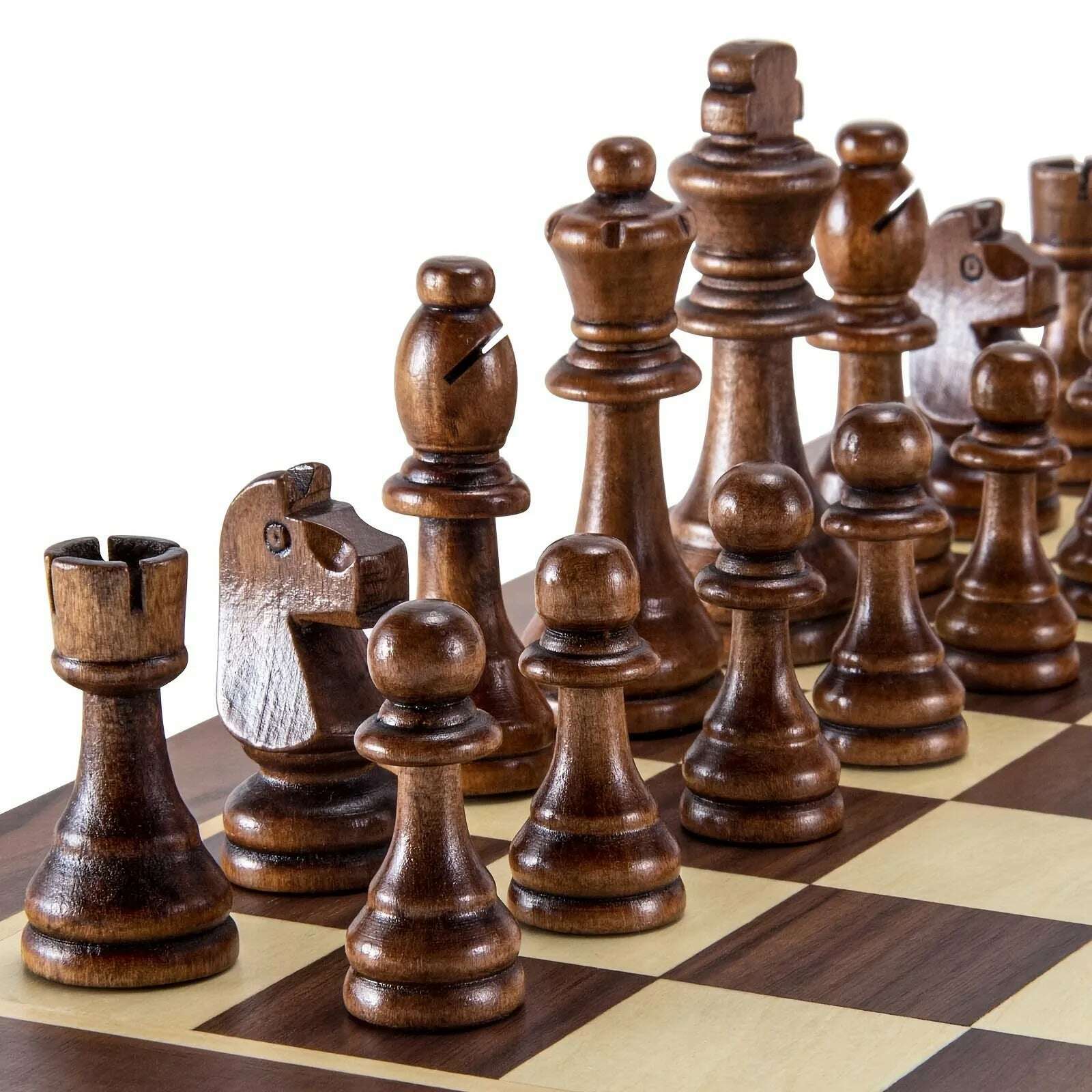 32 Pieses Wooden Chess Standard Tournamen Staunton Wood Chessmen 8cm King Height,Chess Pieces Only No Board - KIMLUD