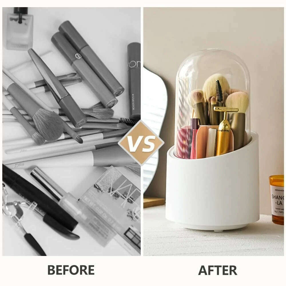 KIMLUD, 360° Rotating Makeup Brush Storage Box Desktop Cosmetic Organizer Lipstick Eyebrow Pencil Eye Shadow Brush Holder Organizer, KIMLUD Womens Clothes