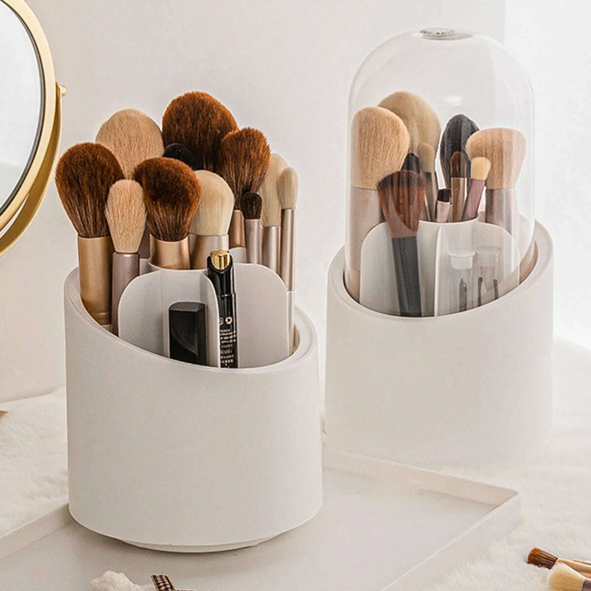 KIMLUD, 360° Rotating Makeup Brush Storage Box Desktop Cosmetic Organizer Lipstick Eyebrow Pencil Eye Shadow Brush Holder Organizer, KIMLUD Womens Clothes