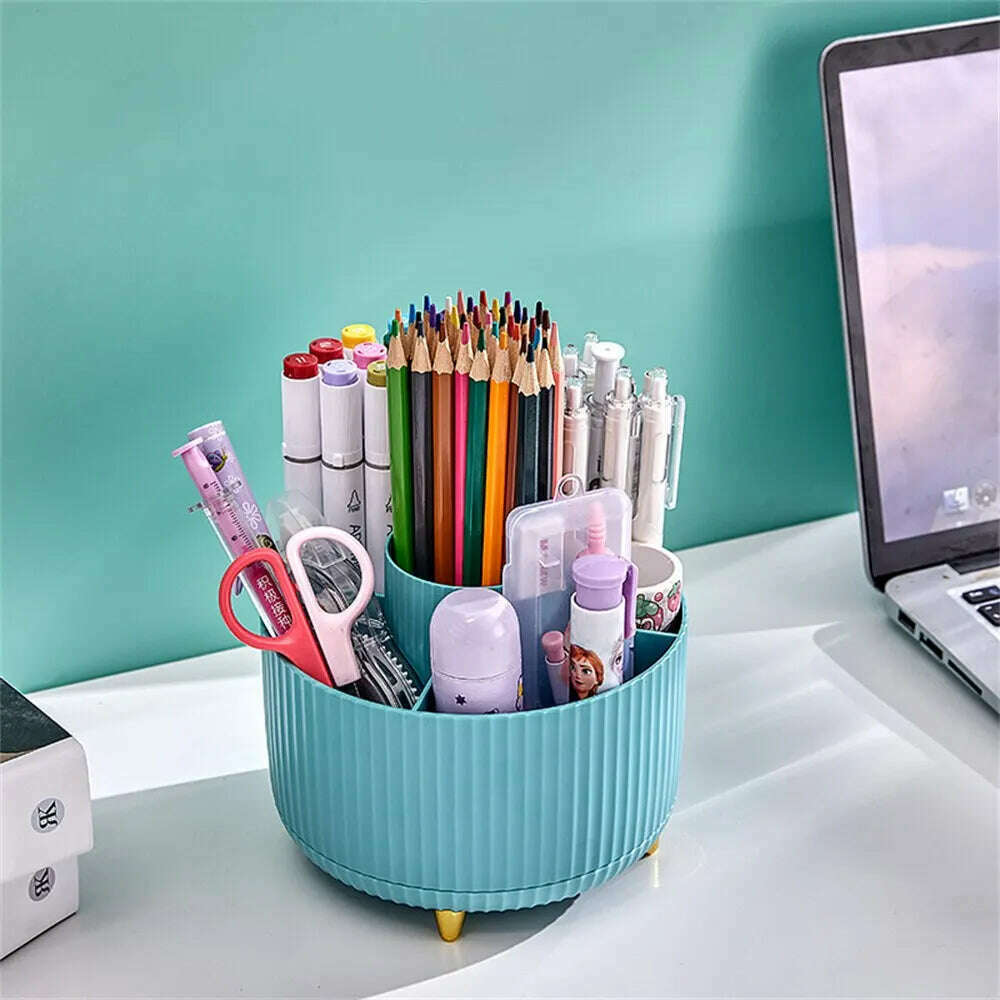 360°Rotating Desktop Makeup Brushes Organizer Cosmetic Storage Box Portable Lipstick Holder Skincare Pen Organizer Stand - KIMLUD