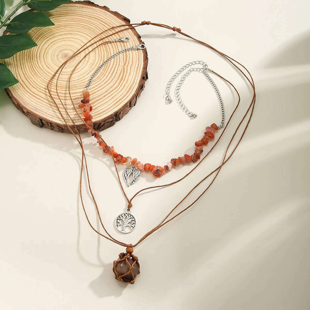 3Pcs Creative Stone Holder Cage Tree Dragonfly Pendant Choker Necklace Women Boho Rope Chain Aesthetic Y2K Jewelry Accessorie - KIMLUD