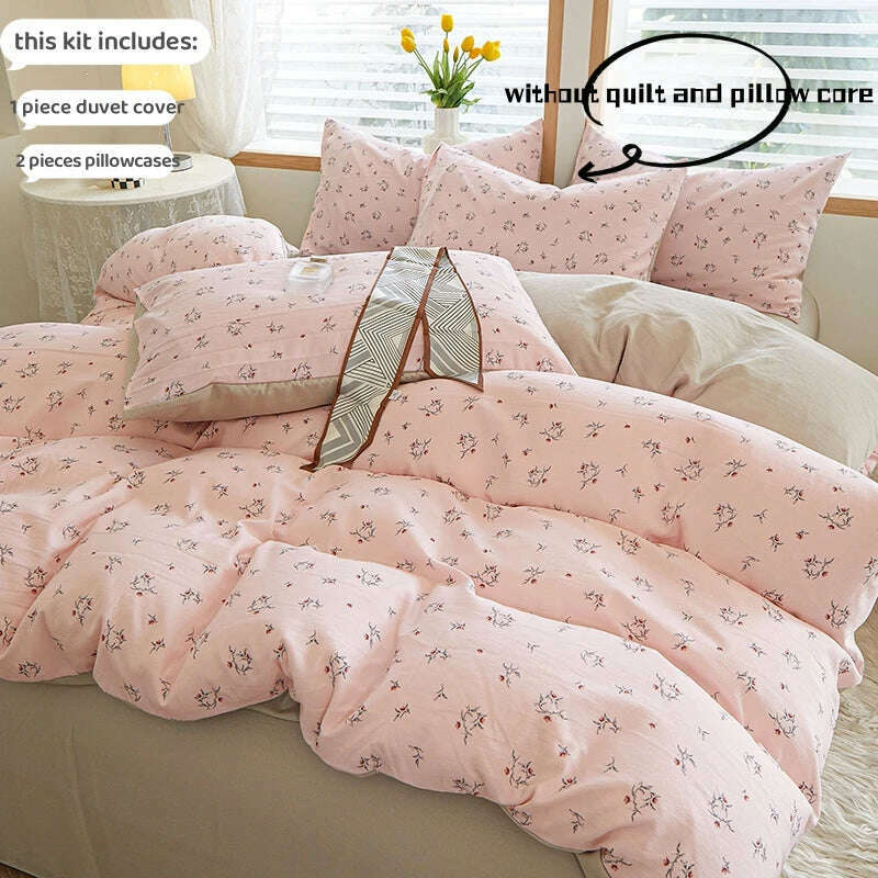 3pcs light gray Duvet Cover Set (1*Duvet Cover + 2*Pillowcase, Without Core), Fresh Flower Print Bedding Set, Soft Comfortable - KIMLUD