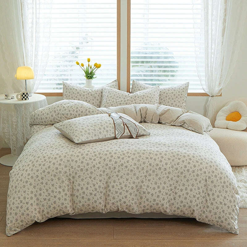 3pcs light gray Duvet Cover Set (1*Duvet Cover + 2*Pillowcase, Without Core), Fresh Flower Print Bedding Set, Soft Comfortable - KIMLUD