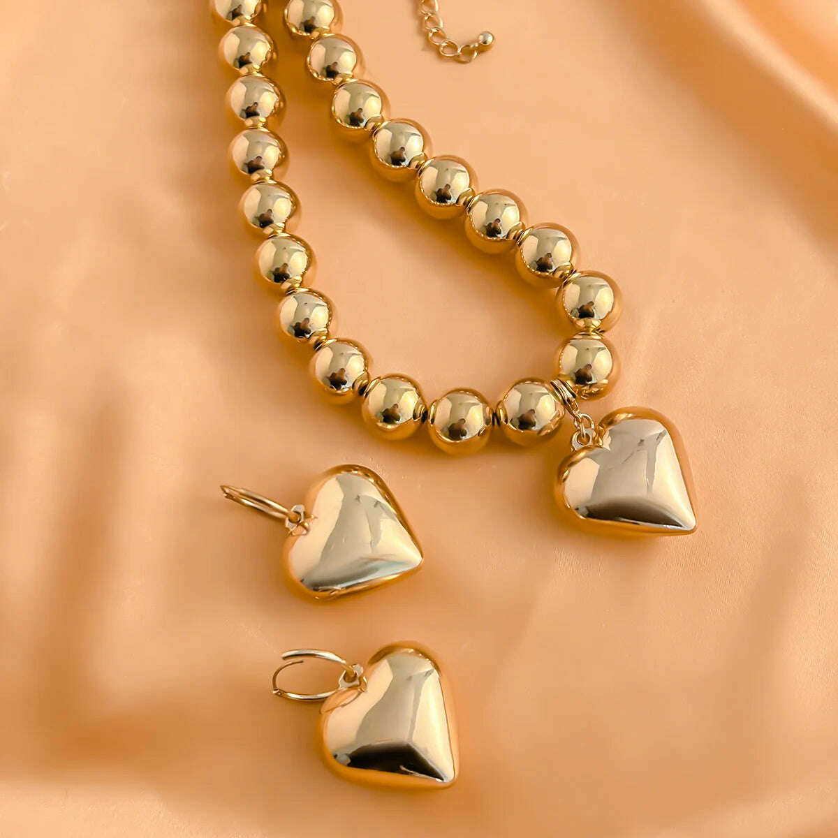 3Pcs Punk Love Heart Pendant Choker Necklace Bracelet for Women Vintage Piercing Drop Earring Grunge Jewelry Set Steampunk Men - KIMLUD
