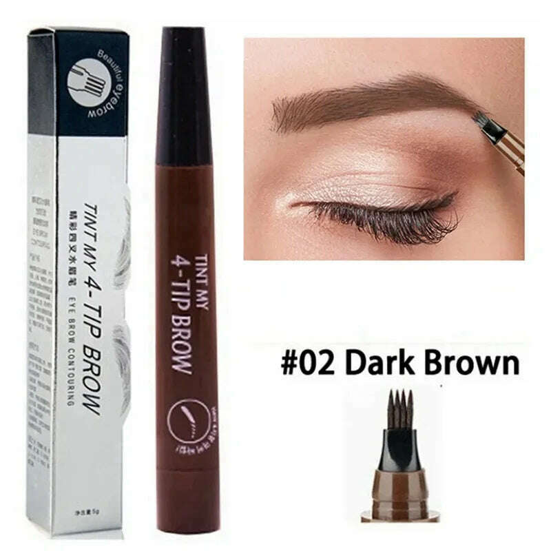 KIMLUD, 4 Point Eyebrow Pencil Maquillajes Para Mujer Waterproof Liquid Eyebrow Pen Makeup Long Lasting Cosmetic Microblade Brow Pencil, 02 Dark Brown, KIMLUD APPAREL - Womens Clothes