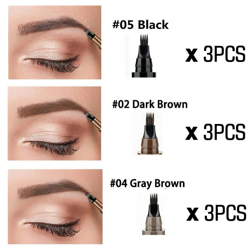 KIMLUD, 4 Point Eyebrow Pencil Maquillajes Para Mujer Waterproof Liquid Eyebrow Pen Makeup Long Lasting Cosmetic Microblade Brow Pencil, 02 04 05 3Pcs, KIMLUD APPAREL - Womens Clothes