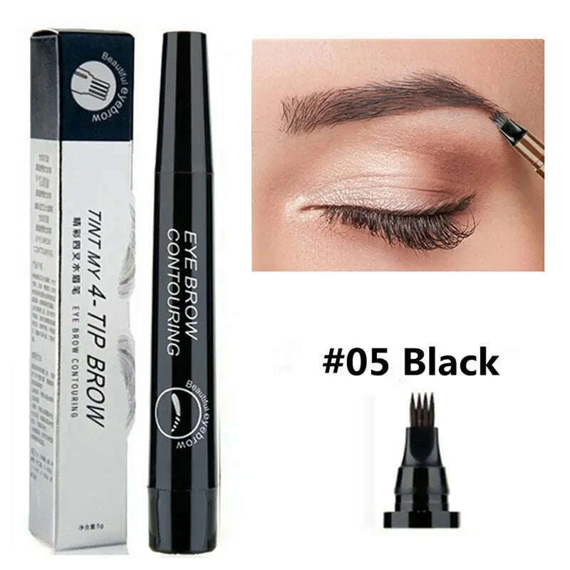KIMLUD, 4 Point Eyebrow Pencil Maquillajes Para Mujer Waterproof Liquid Eyebrow Pen Makeup Long Lasting Cosmetic Microblade Brow Pencil, 05 Black, KIMLUD APPAREL - Womens Clothes