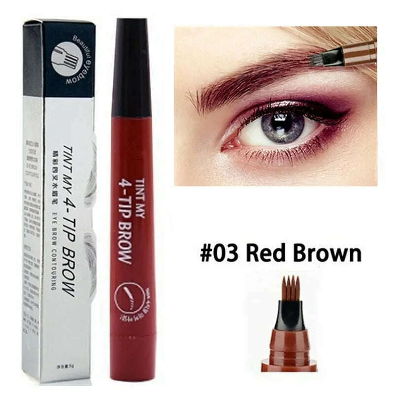 KIMLUD, 4 Point Eyebrow Pencil Maquillajes Para Mujer Waterproof Liquid Eyebrow Pen Makeup Long Lasting Cosmetic Microblade Brow Pencil, 03 Red Brown, KIMLUD APPAREL - Womens Clothes