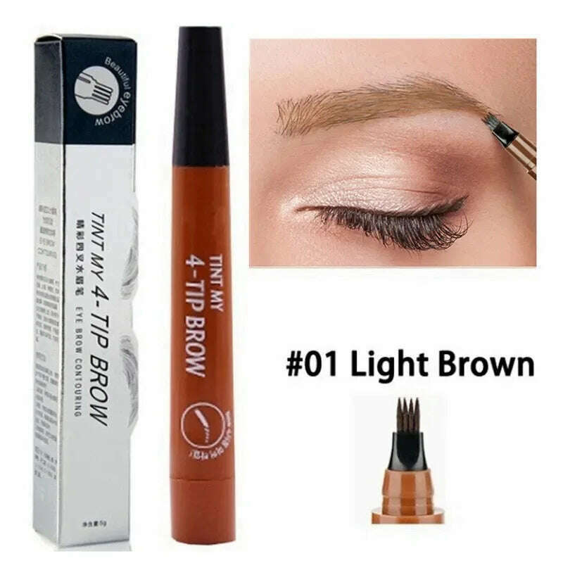 KIMLUD, 4 Point Eyebrow Pencil Maquillajes Para Mujer Waterproof Liquid Eyebrow Pen Makeup Long Lasting Cosmetic Microblade Brow Pencil, 01 Light Brown, KIMLUD APPAREL - Womens Clothes