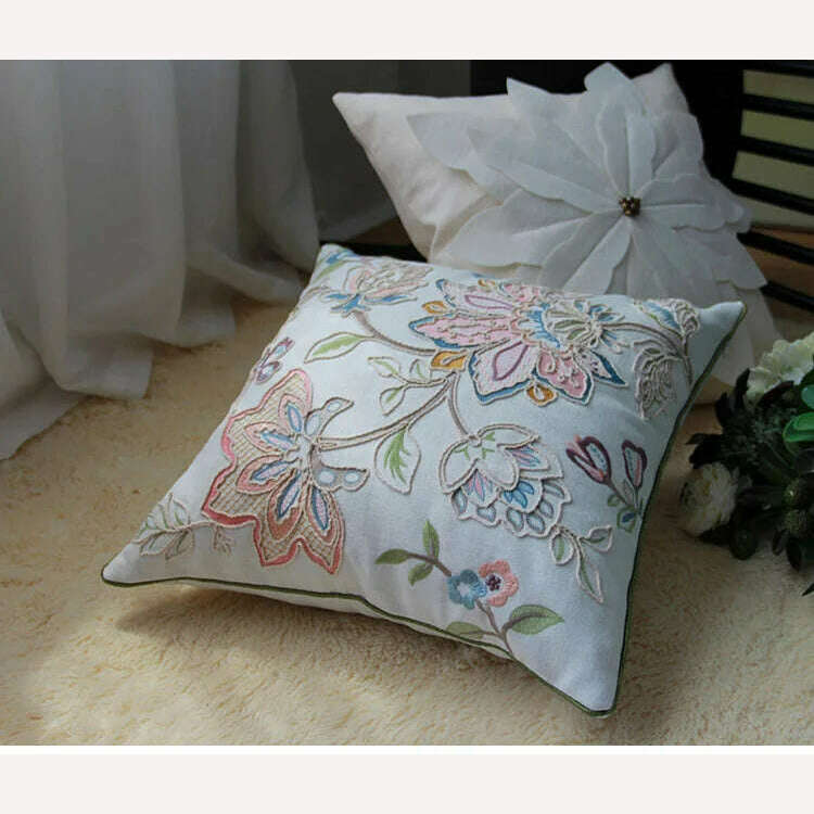 45x45cm High-end Towel Embroidery Flowers Pillow Cover Pink Decorative Pillows Throw Pillow Cases Sofa Living Room Home Decor - KIMLUD