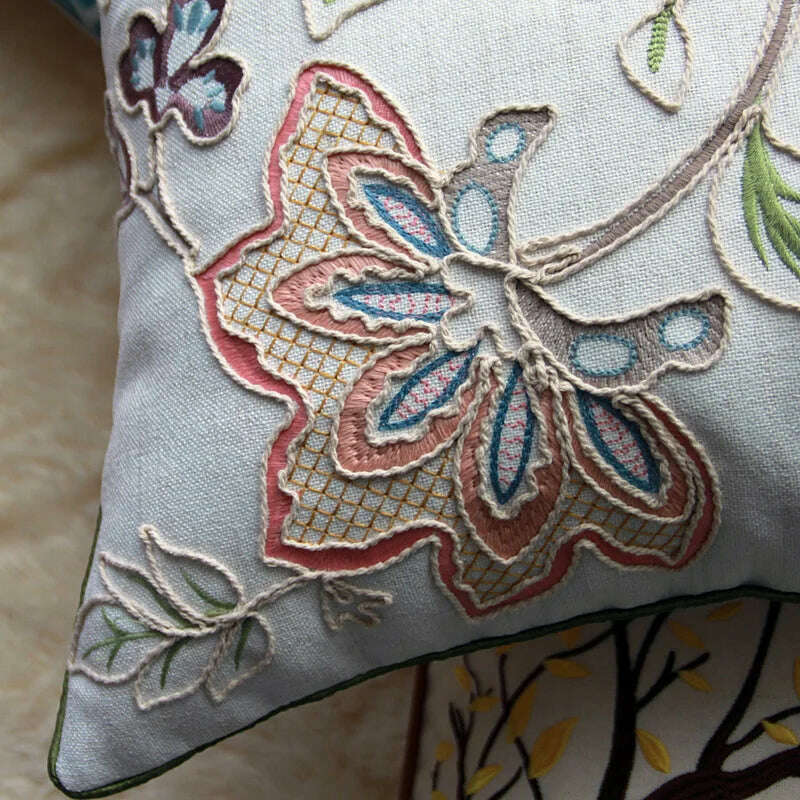 45x45cm High-end Towel Embroidery Flowers Pillow Cover Pink Decorative Pillows Throw Pillow Cases Sofa Living Room Home Decor - KIMLUD