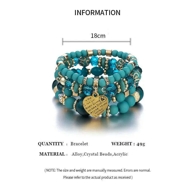 4pcs/set Boho Strand Bracelets For Women Crystal Beads Bracelets Heart Letter Elastic Bangles Wristband Yoga Jewelry Gifts - KIMLUD