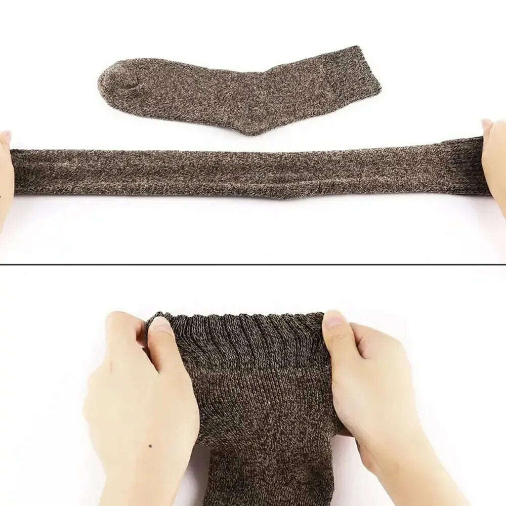 5 Pairs Men's Retro Solid Color Casual Wool Socks Winter Warm Mid Length Sock Ultra Thick Harajuku Men Antifreeze Cashmere Socks - KIMLUD