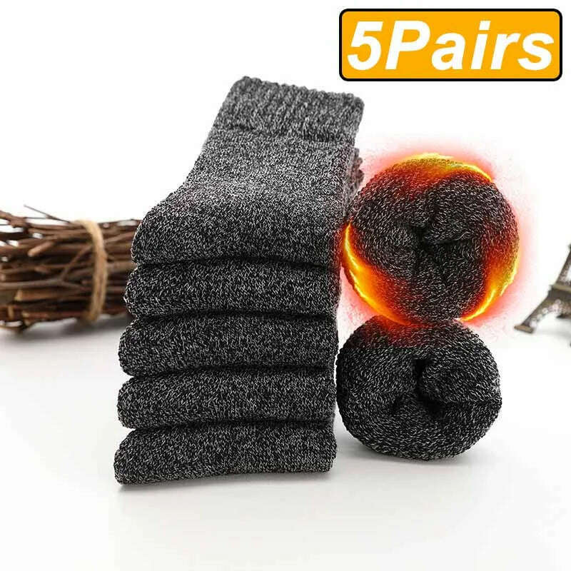 5 Pairs Winter Warm Men’s Socks Wool Male Women Socks Super Thicker Solid Socks Merino Wool Socks Against Cold Snow Terry Socks - KIMLUD