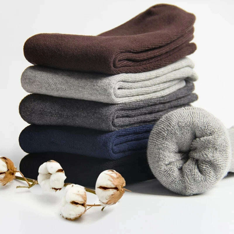 5 Pairs Winter Warm Men’s Socks Wool Male Women Socks Super Thicker Solid Socks Merino Wool Socks Against Cold Snow Terry Socks - KIMLUD