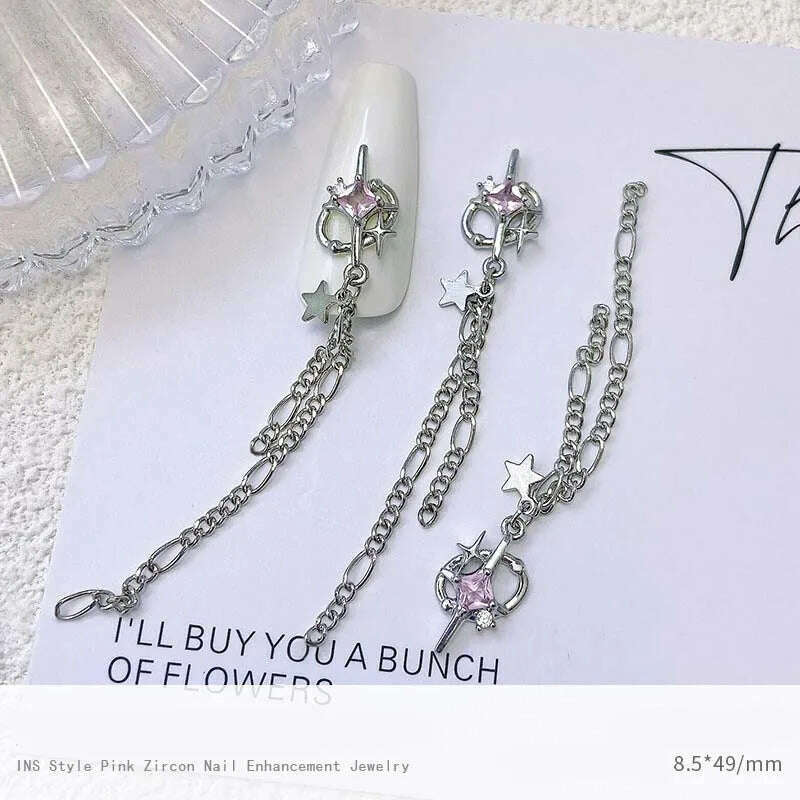5pcs Pink Zircon Alloy Love Nail Art Charm 3D Bow Heart Moon Butterfly Planet Nail Decoration DIY Simple Design Nail Accessories - KIMLUD