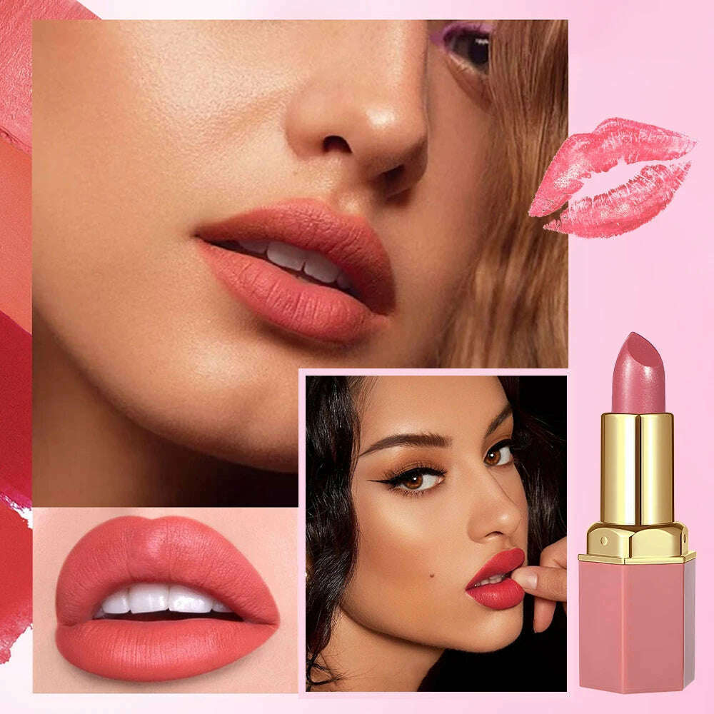 6 Colors Gold Bar Tube Lipstick Matte Texture Pearlescent Glitter Velvet Lipstick Valentine's Day Gift 6PCS - KIMLUD