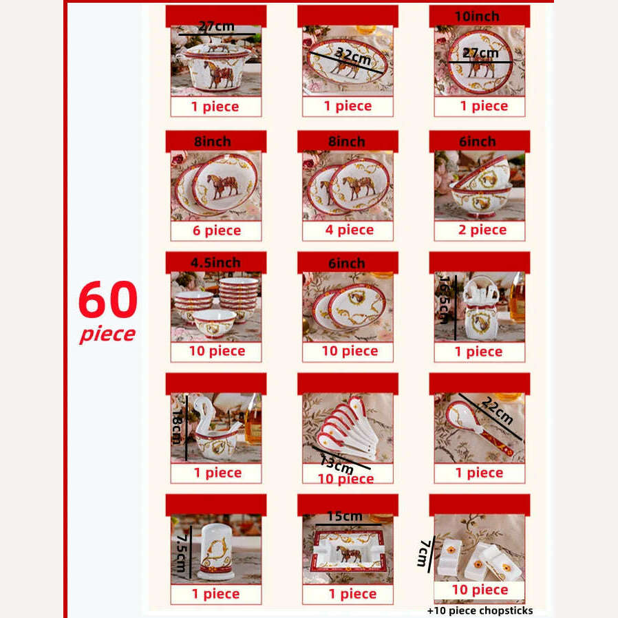 KIMLUD, 60 Piece Luxury European Style Dinnerware Sets Bone China Tableware Set Soup Bowl Spoons Ramen Plates Chopsticks Set Dinner Set, dinnerware sets / CHINA, KIMLUD Womens Clothes