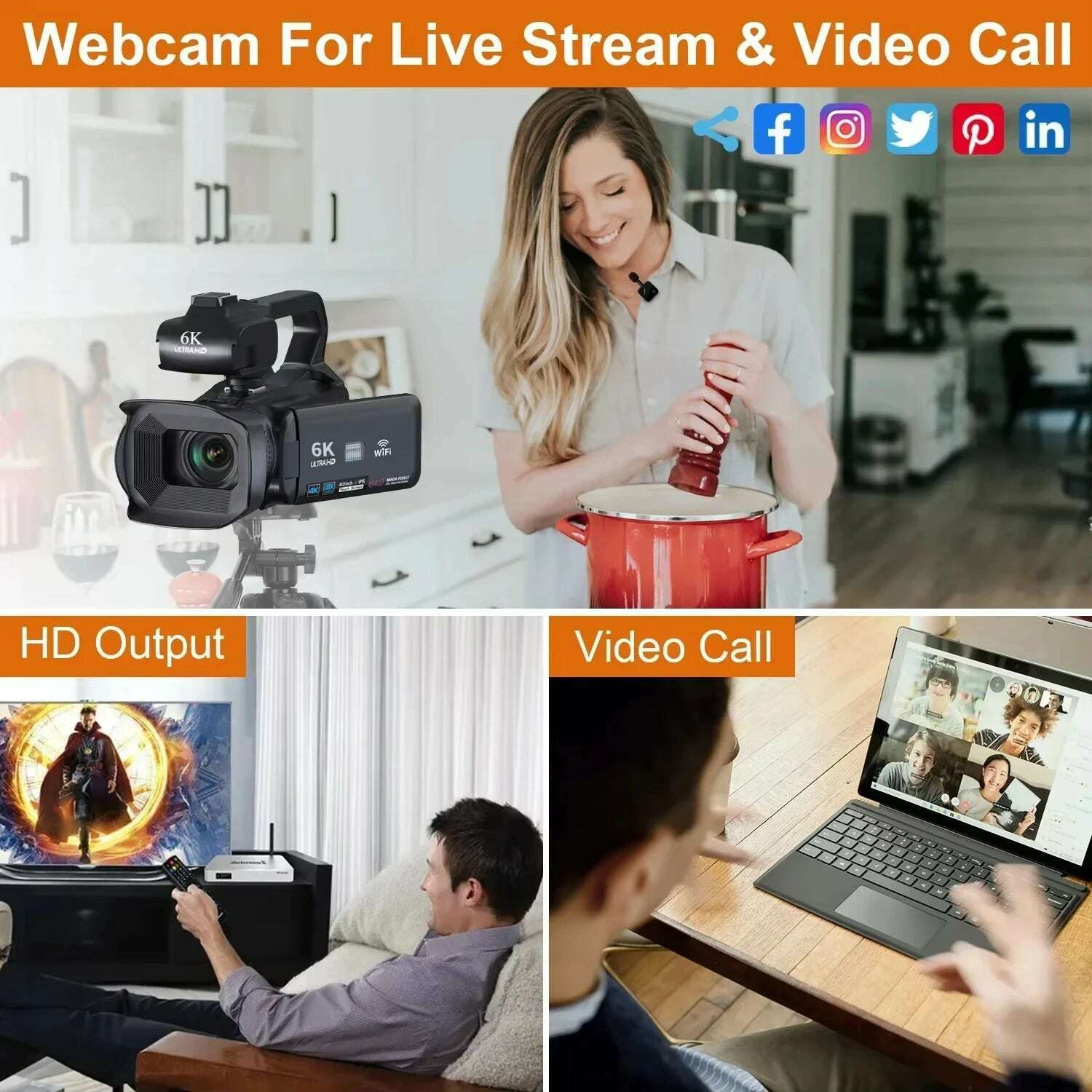 KIMLUD, 6K Professional Video Cameras for Photography 64MP Ultra HD 18X Digital Zoom Camcorders YouTube Live Streaming Vlogging Recorder, KIMLUD Womens Clothes