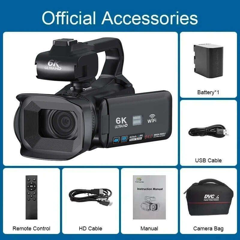 KIMLUD, 6K Professional Video Cameras for Photography 64MP Ultra HD 18X Digital Zoom Camcorders YouTube Live Streaming Vlogging Recorder, standard / 64G card, KIMLUD APPAREL - Womens Clothes