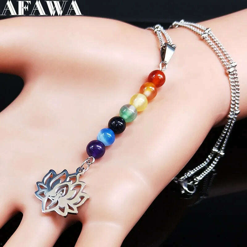 7 Chakra Lotus Flower of Life Stainless Steel Necklace Yoga Reiki Healing Spiritual Chain Necklace Jewelry collares N1955-2S02 - KIMLUD