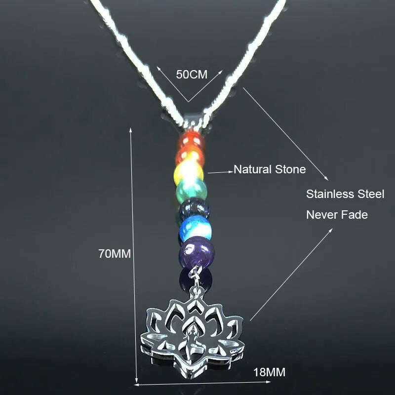 7 Chakra Lotus Flower of Life Stainless Steel Necklace Yoga Reiki Healing Spiritual Chain Necklace Jewelry collares N1955-2S02 - KIMLUD