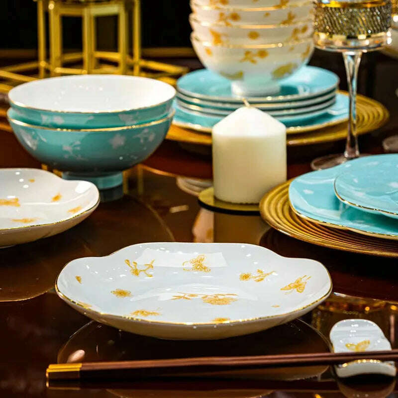 KIMLUD, 70 Pcs European Court Dinnerware Sets Bone China Tableware Sets Food Bowl Chopsticks Spoon Dinner Plate Set Utensils For Kitchen, KIMLUD Womens Clothes