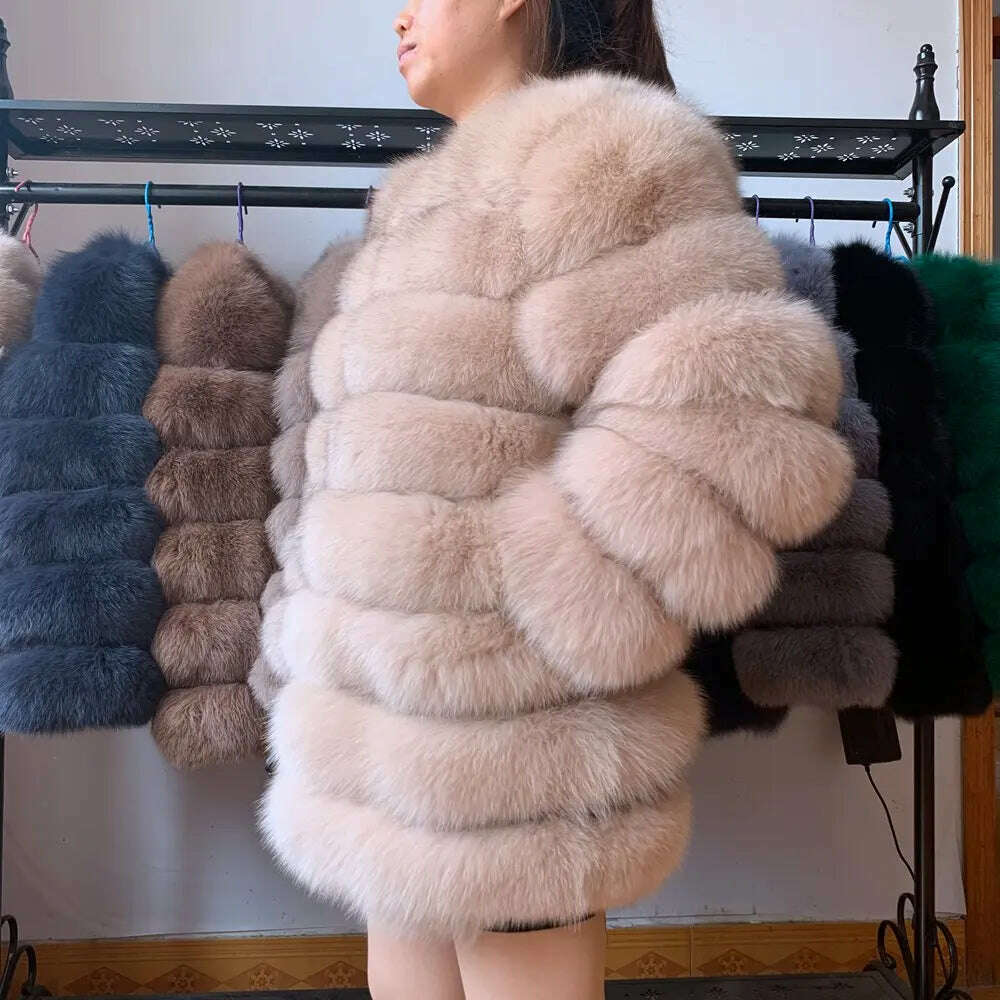 70CM 4in1 New Fast Shipping New Fashion Women Fashion Real Natural Fox Fur Long Coat Jacket for Winter Warm Over Coat - KIMLUD