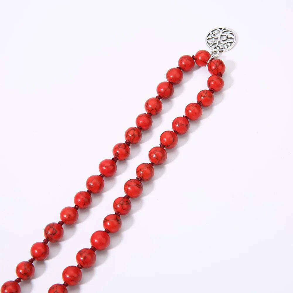 KIMLUD, 8mm Red Turquoise Knotted 108 Mala Beaded Necklace Meditation Yoga Blessing Jewelry for Men and Women, KIMLUD Womens Clothes