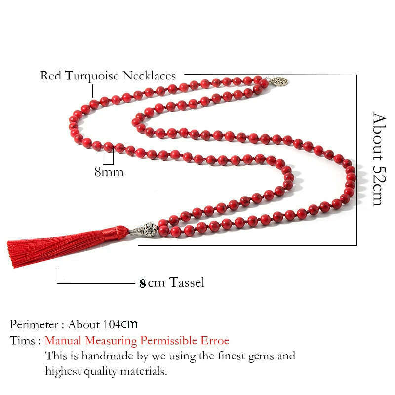 KIMLUD, 8mm Red Turquoise Knotted 108 Mala Beaded Necklace Meditation Yoga Blessing Jewelry for Men and Women, KIMLUD Womens Clothes