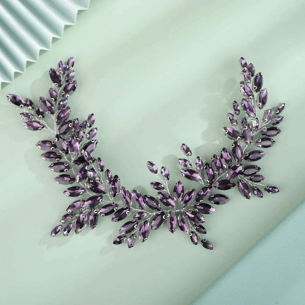 9 Colors Handmade Wedding Bridal Rhinestones Headband Headpieces Prom Hair Jewelry Wedding Hair Accessories for Women - KIMLUD