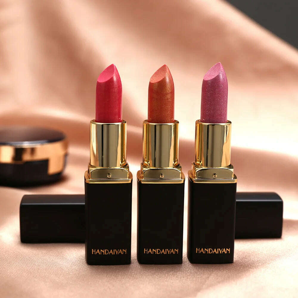 9 Colors Waterproof Nude Pink Glitter Lipstick Makeup Long Lasting Velve Red Mermaid Sexy Shimmer Shine Lipstick Cosmetic Beauty - KIMLUD