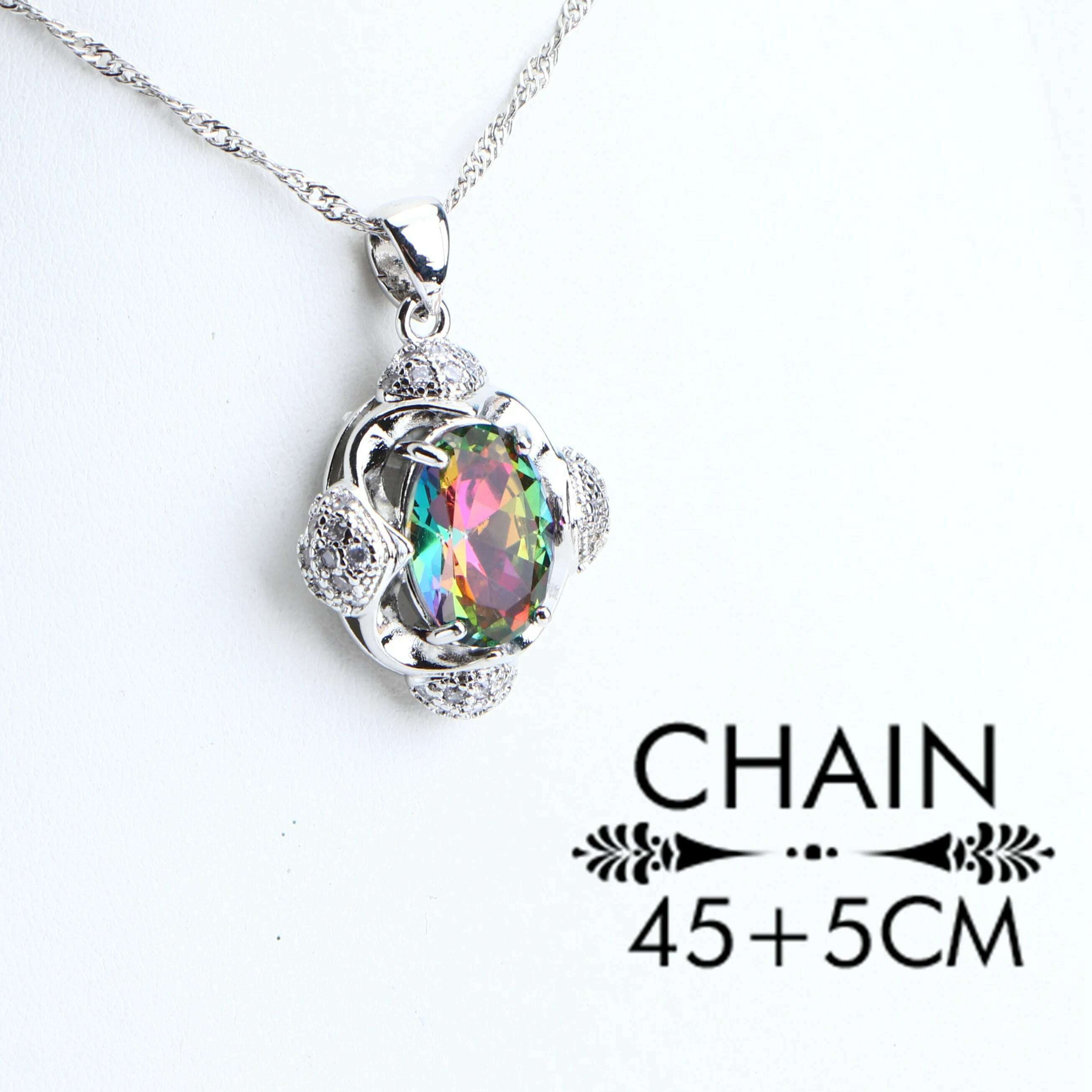 KIMLUD, 925 Silver Bridal Jewelry Sets For Women Magic Rainbow Wedding Jewelry Necklace Pendant Ring Earrings Bracelets Set Gifts Box, KIMLUD Womens Clothes